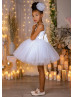 Sweetheart Neck White Lace Tulle Jeweled Trim Flower Girl Dress